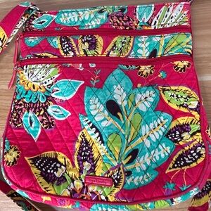 Vera Bradley Purse Hipster Rumba Crossbody Shoulder Bag Pink Floral Triple Zip